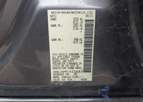 2015 Nissan Altima 2.5/2.5 S/2.5 Sl/2.5 Sv from USA, damaged, VIN 1N4AL3AP4FC415683